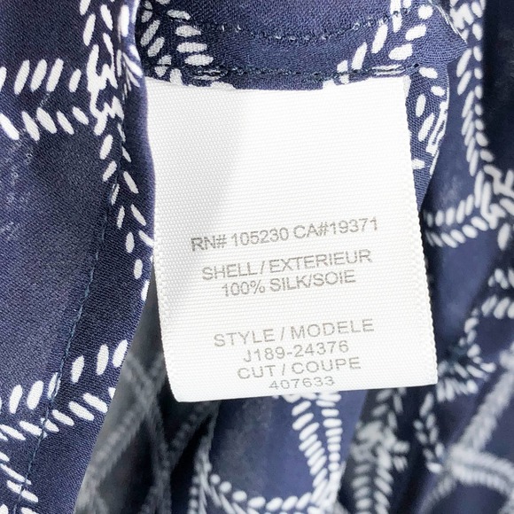 Joie XS Top Blue White Checkered Blouse Silk Boho‎ Peasant Chiffon Navy 367 - Picture 7 of 7